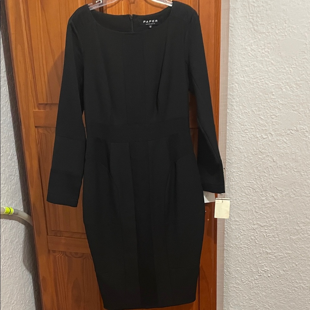 Paper London Classic Black Long Sleeve Dress nwt sz 12